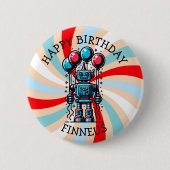 Robot Themed Boy's Happy Birthday Button (Vorderseite)