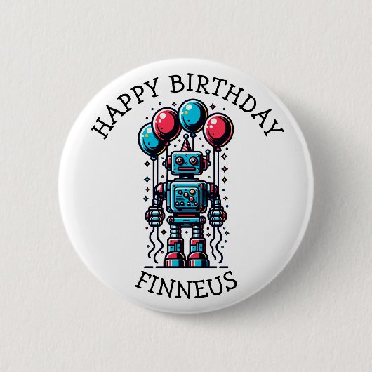 Robot Themed Boy's Happy Birthday Button (Vorderseite)