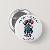 Robot Themed Boy's Happy Birthday Button (Vorne & Hinten)