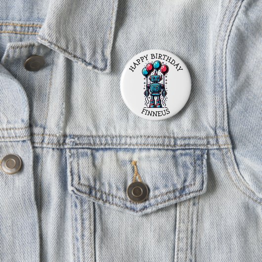 Robot Themed Boy's Happy Birthday Button (Beispiel)