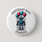 Robot Themed Boy's Happy Birthday Button (Vorderseite)
