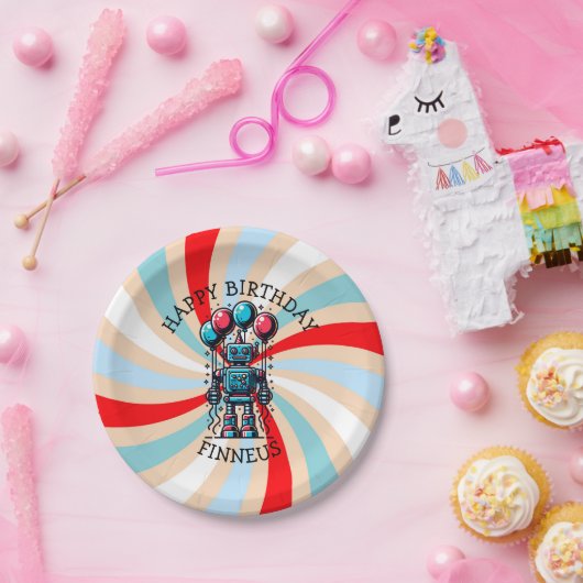 Robot Themed Boy's Happy Birthday Pappteller (Party)