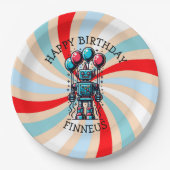 Robot Themed Boy's Happy Birthday Pappteller (Vorderseite)