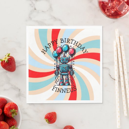 Robot Themed Boy's Happy Birthday Serviette (Beispiel)