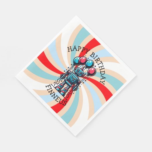 Robot Themed Boy's Happy Birthday Serviette (Ecke)