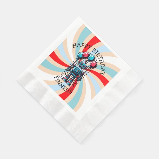 Robot Themed Boy's Happy Birthday Serviette (Ecke)