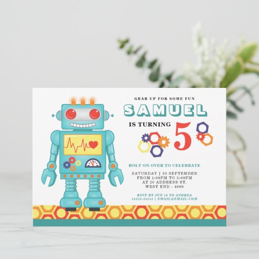 Robot Themed Party Einladung (Stehend Vorderseite)