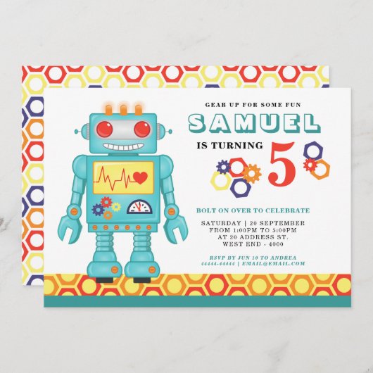 Robot Themed Party Einladung (Vorne/Hinten)
