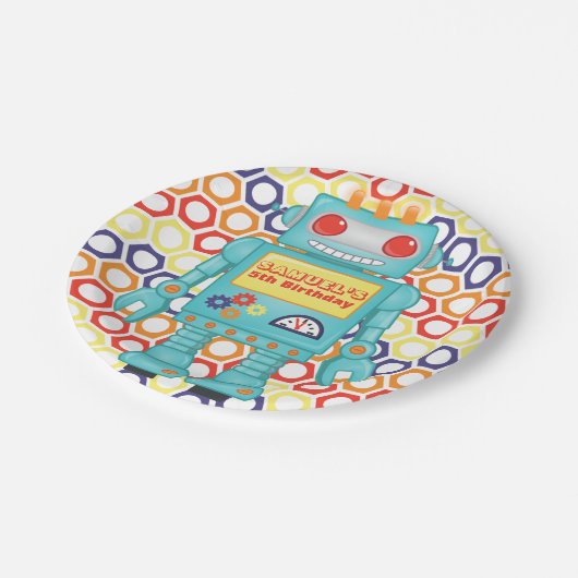 Robot Themed Party Pappteller (Schrägansicht)