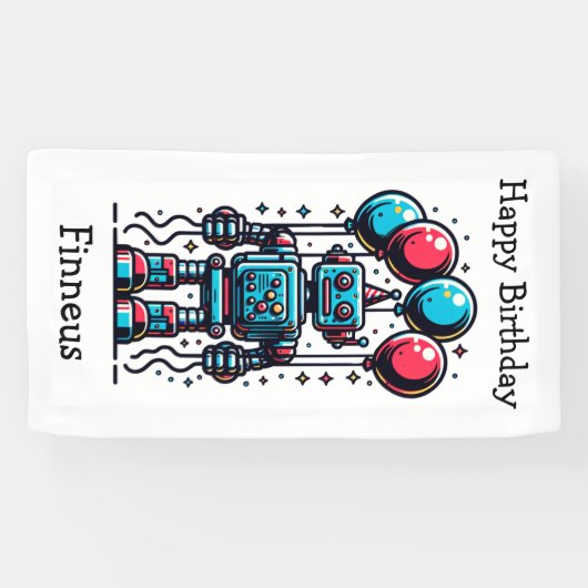 Robot Themed Personalisiert Geburtstag Banner (Horizontal)