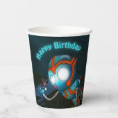 Robot und Butterfly zum Geburtstag Pappbecher (Rückseite)