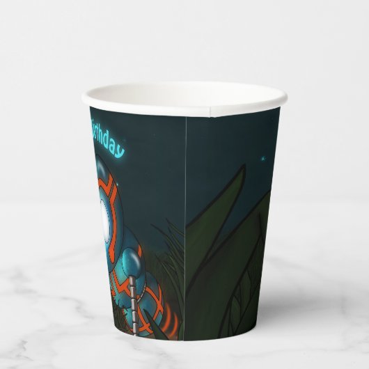 Robot und Butterfly zum Geburtstag Pappbecher (Rechts)