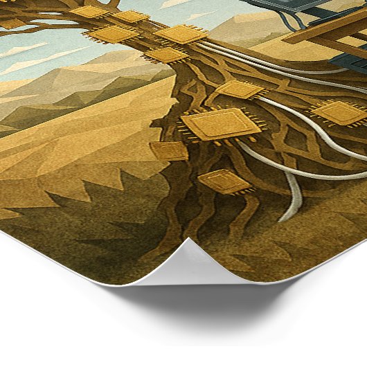 Robot Under Processor Tree Poster (Ecke)