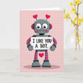 Robot Valentines I Like You A Bot Card Karte (Gelbe Blume)