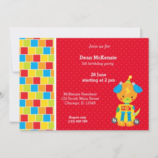 Robot * Wählen Sie die Hintergrundfarbe aus Einladung (Vorderseite)