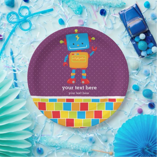 Robot * Wählen Sie die Hintergrundfarbe aus Pappteller (Party)