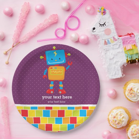 Robot * Wählen Sie die Hintergrundfarbe aus Pappteller (Party)