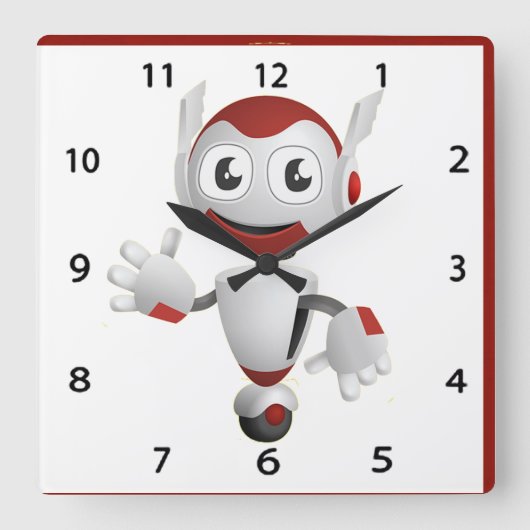 Robot Wall Clock Quadratische Wanduhr (Vorderseite)