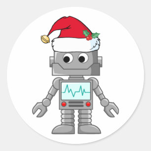 Robot Wear-Weihnachtsmannmütze Runder Aufkleber