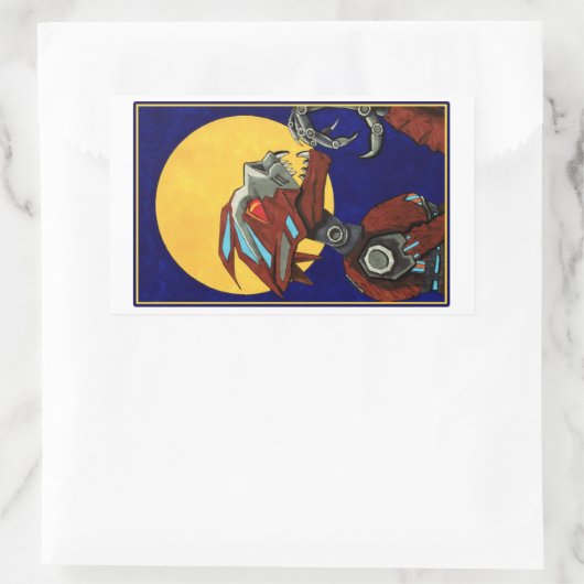 Robot Werewolf Wolf Mann heult auf dem Mond Rechteckiger Aufkleber (Tasche)