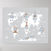 Robot World Map, World Map Boys Room Poster (Vorne)
