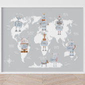 Robot World Map, World Map Boys Room Poster