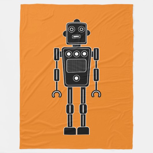 Roboter 270620/011 - Schwarz und Weiß auf Orange Fleecedecke (Vorderseite)