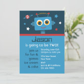 Roboter 2. Geburtstag individuelle Einladungen (Stehend Vorderseite)