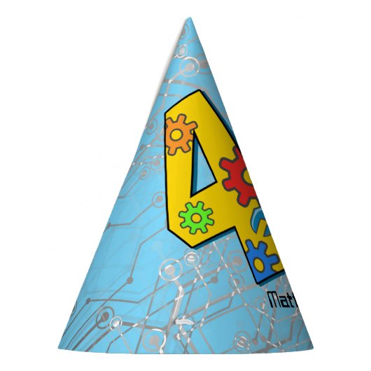 Roboter-4. Geburtstag Partyhütchen (Links)