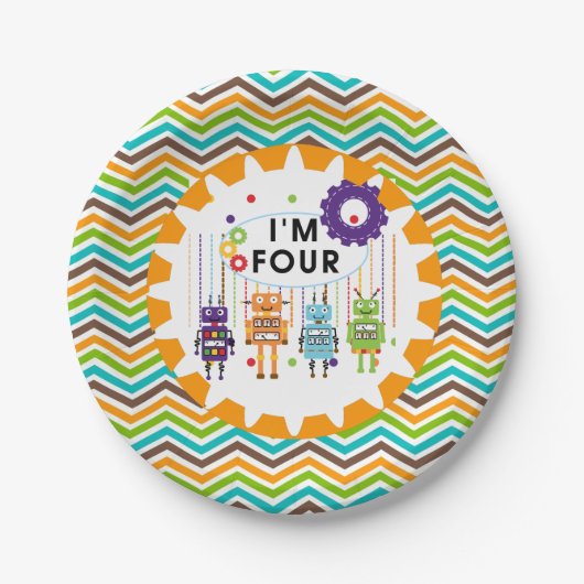 Roboter 4. Geburtstagspapier-Teller Pappteller (Vorderseite)