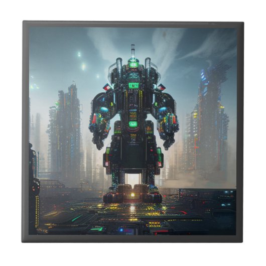 Roboter 4 kleine Keramik Fliese (Vorderseite)