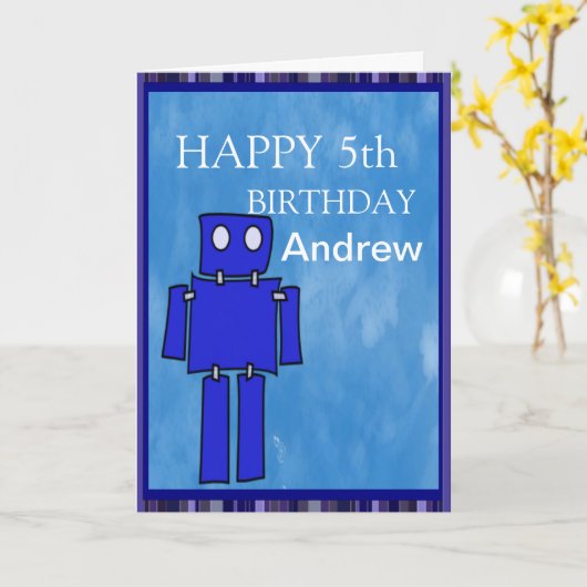 Roboter-5. Geburtstag Karte (Gelbe Blume)