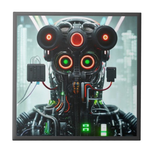 Roboter 5 kleine Keramik Fliese (Vorderseite)