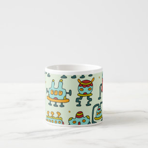 Roboter Aliens Vintage-Muster-Illustration Espressotasse