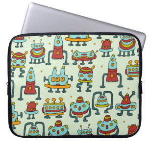Roboter Aliens Vintage-Muster-Illustration Laptopschutzhülle