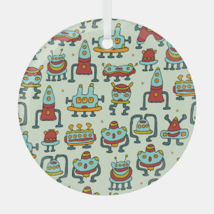 Roboter Aliens Vintage-Muster-Illustration Ornament Aus Glas