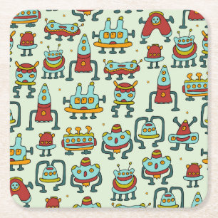 Roboter Aliens Vintage-Muster-Illustration Rechteckiger Pappuntersetzer