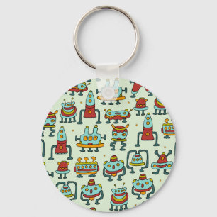Roboter Aliens Vintage-Muster-Illustration Schlüsselanhänger