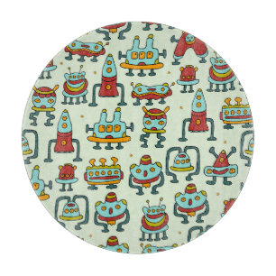 Roboter Aliens Vintage-Muster-Illustration Schneidebrett