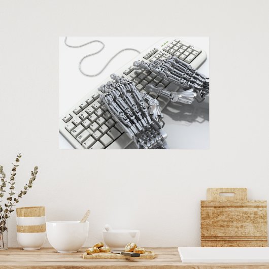 Roboter arbeiten am Computer Poster (Küche)