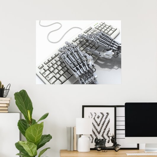 Roboter arbeiten am Computer Poster (Heimbüro)