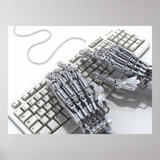 Roboter arbeiten am Computer Poster (Vorne)