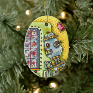 ROBOTER AUF DER SUCHE NACH LIEBE, HERZ AUTOMAT CUT KERAMIK ORNAMENT