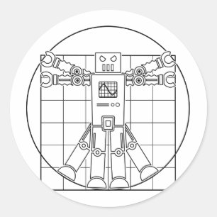 Roboter-Aufkleber Da Vincis Vitruvian Runder Aufkleber