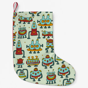 Roboter-Außerirdischen Vintage Musterdarstellung Kleiner Weihnachtsstrumpf