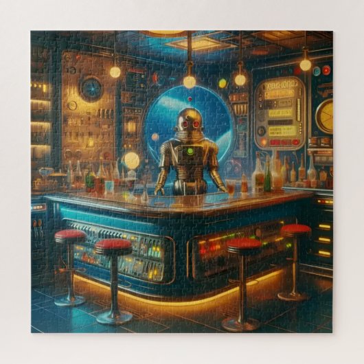 Roboter Barkeeper in intergalaktischer Space Age-K Puzzle (Vertikal)