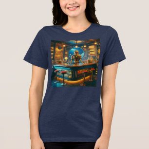 Roboter Barkeeper in interstellarer Space-Age-Knei Tri-Blend Shirt