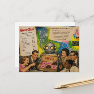 Roboter bringt Donuts zum firmeninternen Meeting Postkarte