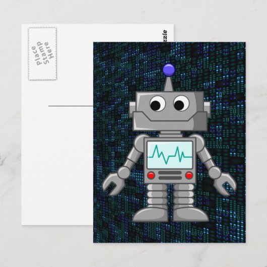 Roboter-Cartoon Postkarte (Vorne/Hinten)