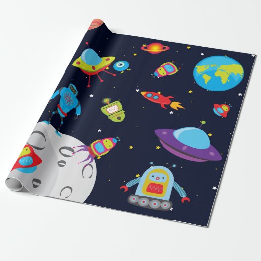 Roboter dem Packpapier in des Weltraum-(großes (Ungerollt)